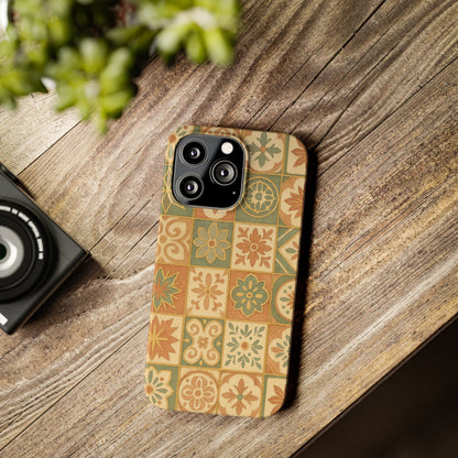 1Slim Phone Cases Boho Dreams Mosaic iPhone MagSafe Case | Vintage Tile Aesthetic | Terracotta, Teal & Gold Ceramic Design