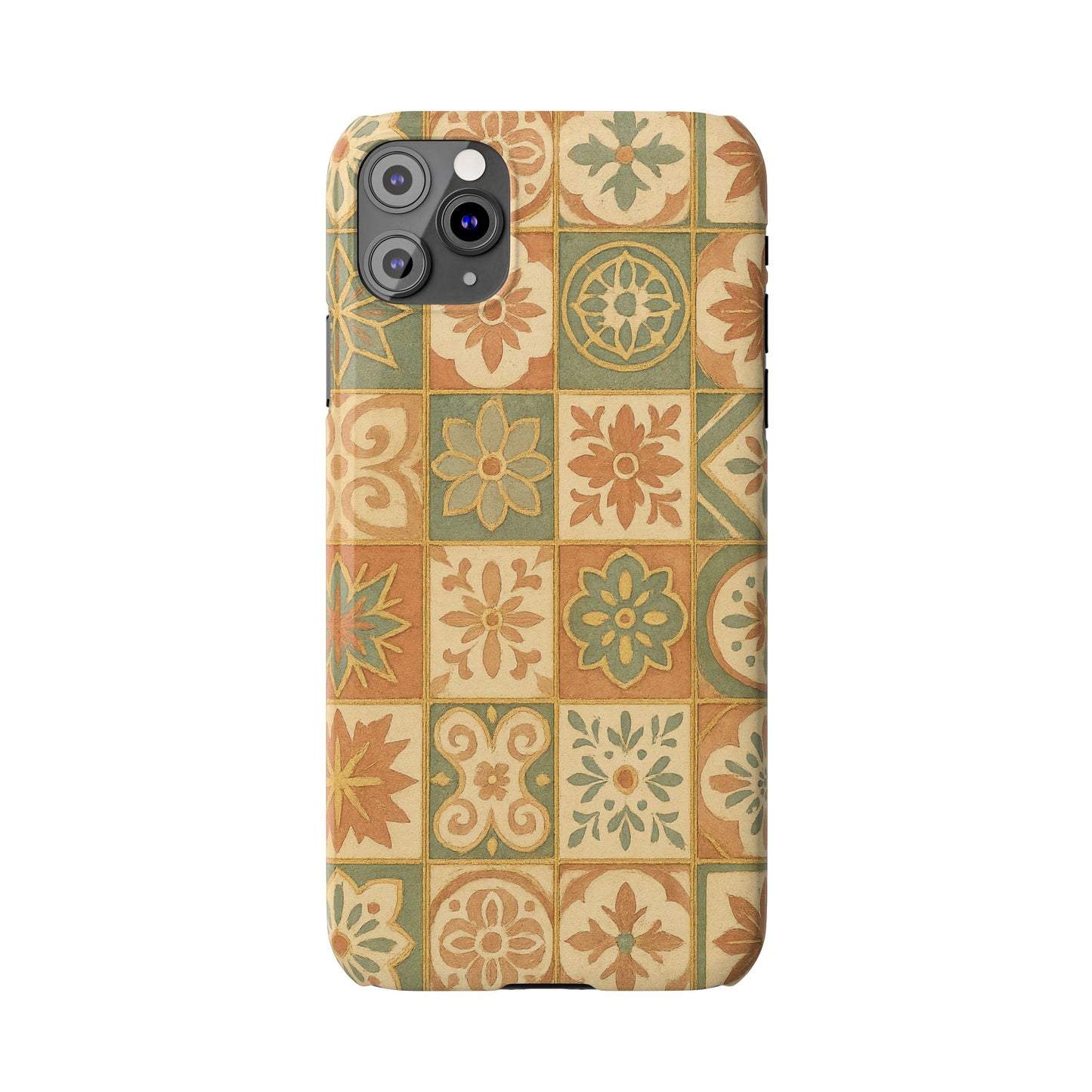 1Slim Phone Cases Boho Dreams Mosaic iPhone MagSafe Case | Vintage Tile Aesthetic | Terracotta, Teal & Gold Ceramic Design