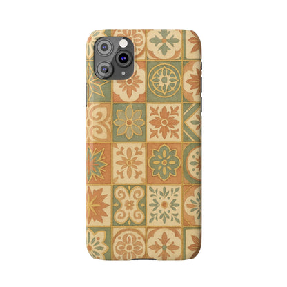 1Slim Phone Cases Boho Dreams Mosaic iPhone MagSafe Case | Vintage Tile Aesthetic | Terracotta, Teal & Gold Ceramic Design