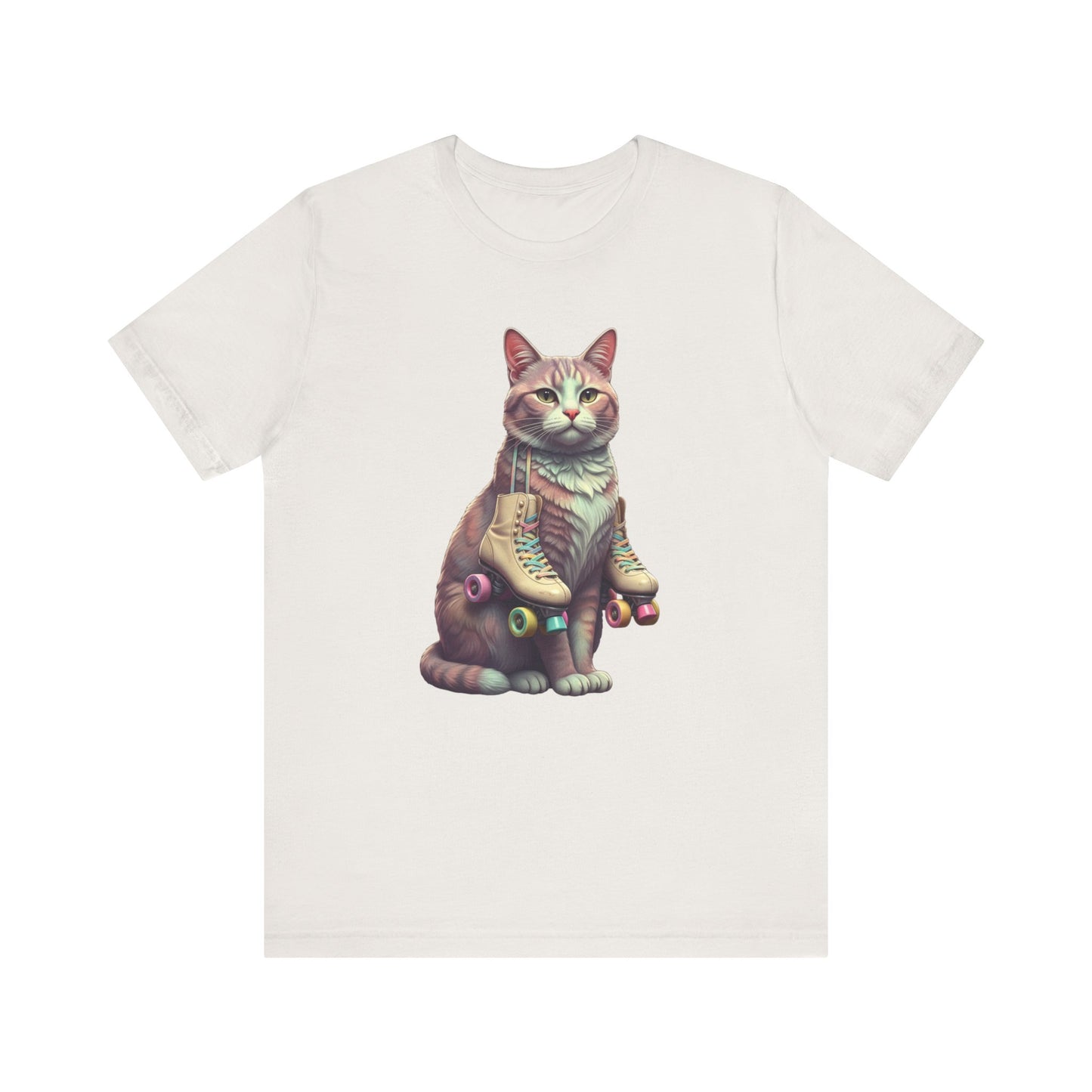 Cat with Roller Unisex Tee, Short Sleeve Shirt, Roller Coaster Cat Graphic Top, Cute Animal T-Shirt, Funny 80s Theme Shirt