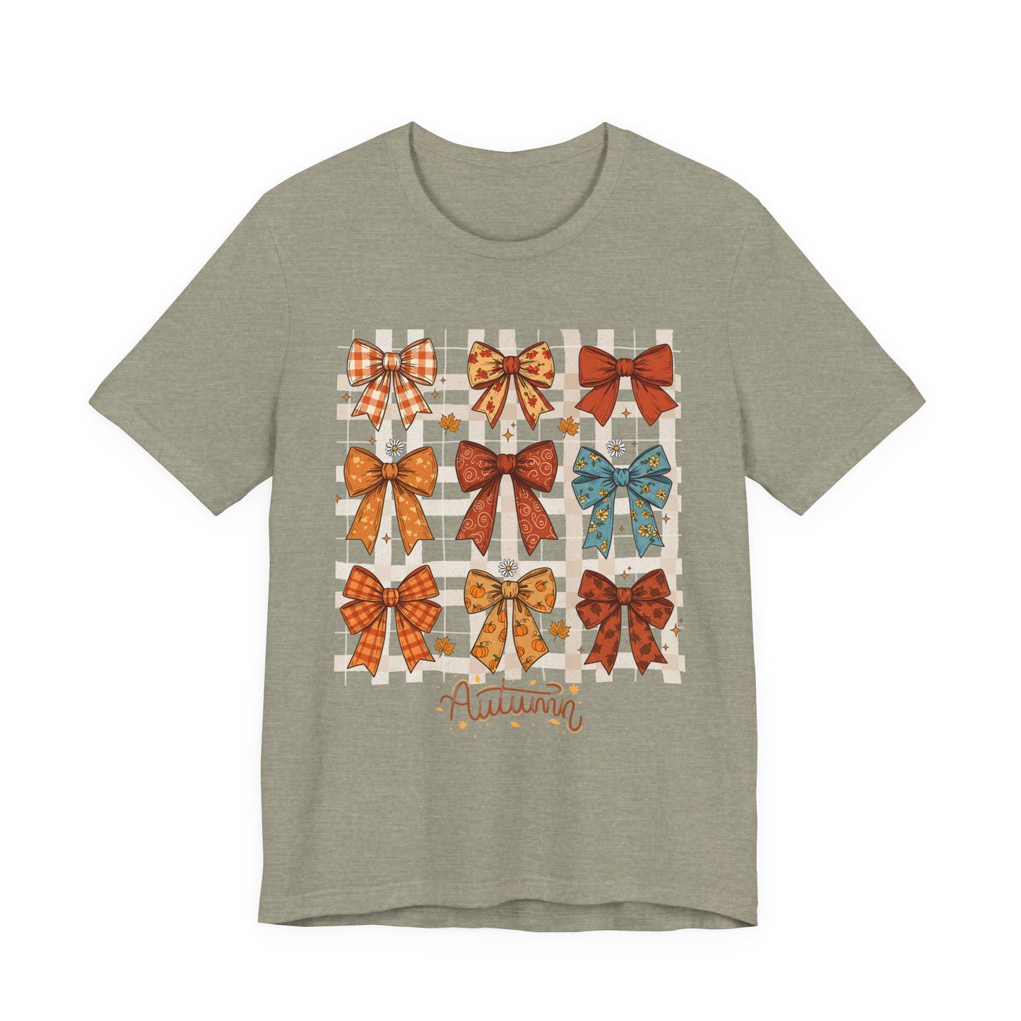 Fall Autumn Bow Coquete Unisex Jersey Short Sleeve Tee, Cute Fall Tee, Autumn Bow Shirt, Cozy Fall T-Shirt, Unisex Fall Top, Neutral Fall