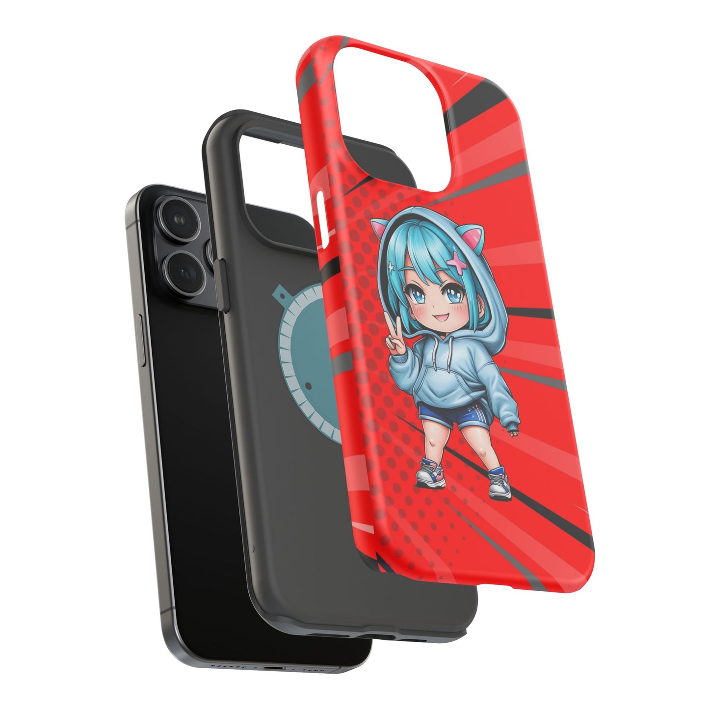 Phone Cases, Cute Chibi Girl in Cat Hoodie, Kawaii Anime Design, Protective Cover, Gift for Anime Fans, Cute Phone Accessories, Cat Lover