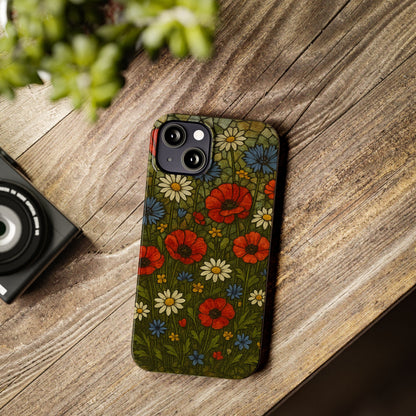 Slim Phone Cases  Wildflower Mosaic Floral Art | Colorful Stained Glass Flowers | Boho Botanical
