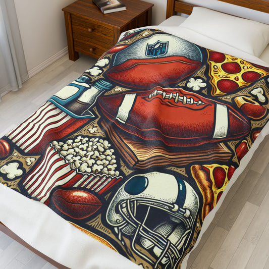 Plush Blanket Football Season Funny Pizza Popcorn Design