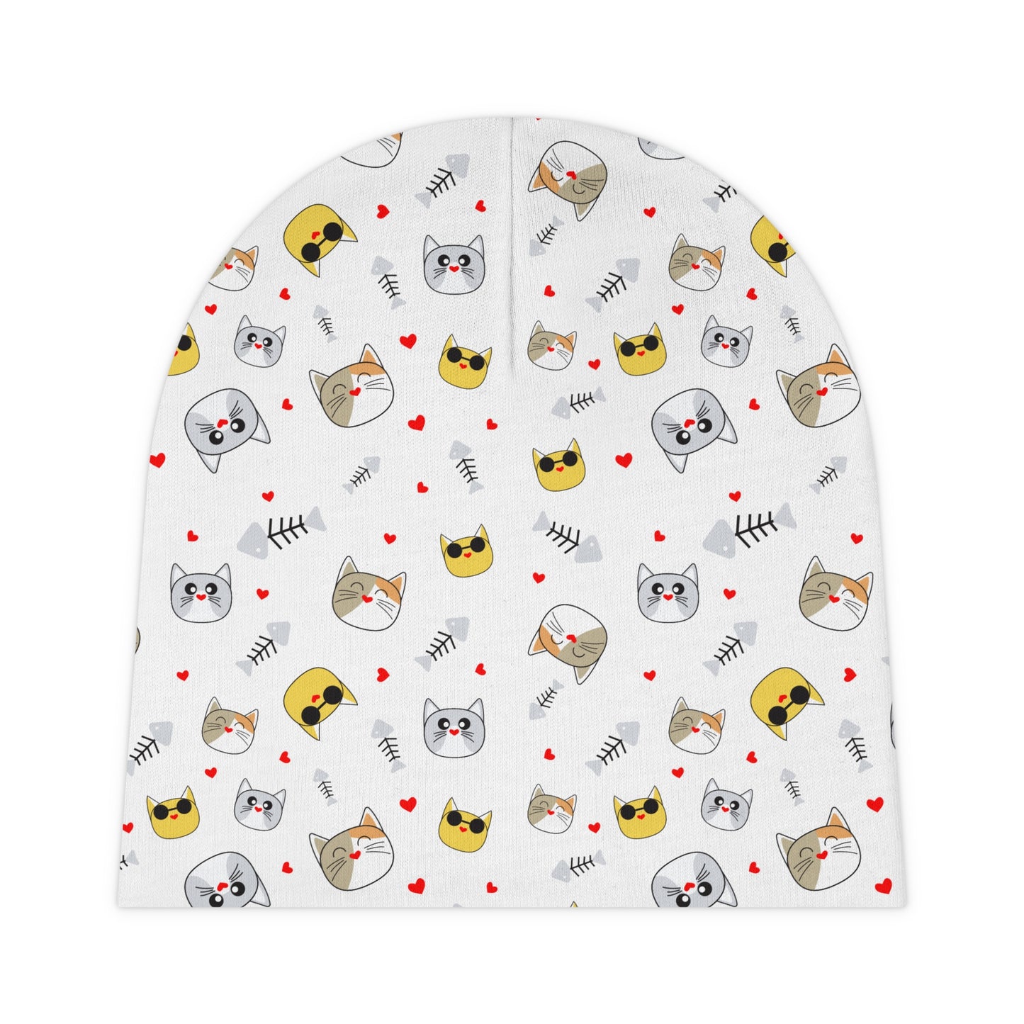 Baby Beanie, Cat Faces And Litte Hearts Knit Hat for Babies, Infant Winter Cap, Cute Animal Print Newborn Beanie, Gender Neutral Baby Shower