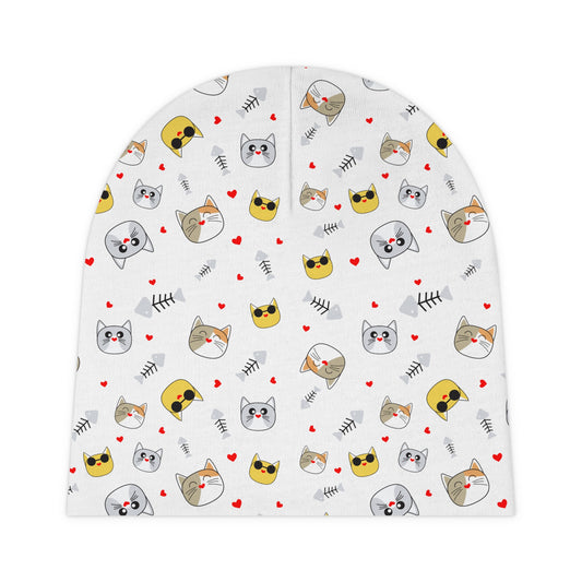 Baby Beanie, Cat Faces And Litte Hearts Knit Hat for Babies, Infant Winter Cap, Cute Animal Print Newborn Beanie, Gender Neutral Baby Shower