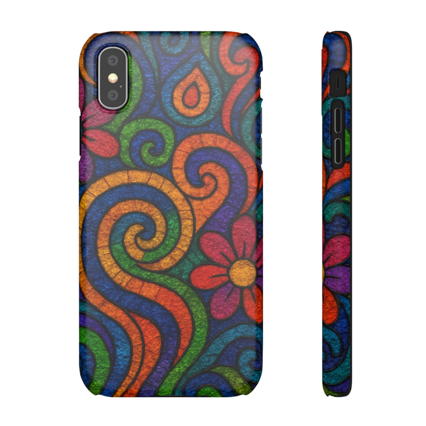 Psychedelic Hippie Phone Case, Boho Rainbow Retro 70s Groovy Art Cover