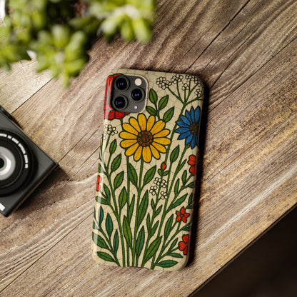Slim Phone Cases Wildflower Mosaic Floral Art | Colorful Stained Glass Flowers | Boho Botanical