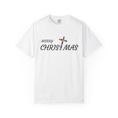 Merry Christmas Unisex  T-shirt with T Cross, Holiday Tee, Festive Shirt, Xmas Apparel, Religious Christmas Top