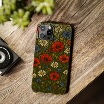 Slim Phone Cases  Wildflower Mosaic Floral Art | Colorful Stained Glass Flowers | Boho Botanical
