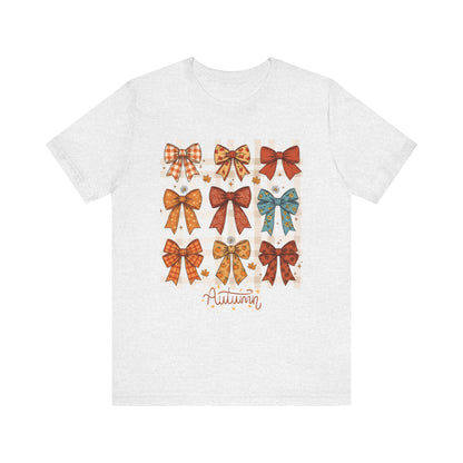 Fall Autumn Bow Coquete Unisex Jersey Short Sleeve Tee, Cute Fall Tee, Autumn Bow Shirt, Cozy Fall T-Shirt, Unisex Fall Top, Neutral Fall
