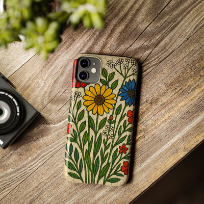 Slim Phone Cases Wildflower Mosaic Floral Art | Colorful Stained Glass Flowers | Boho Botanical