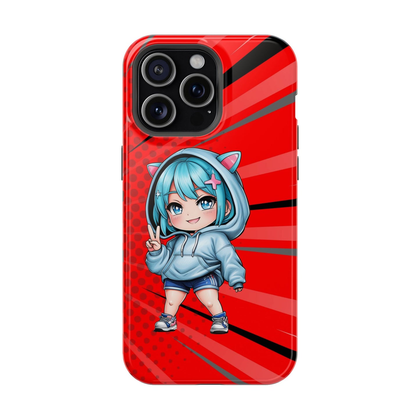 Phone Cases, Cute Chibi Girl in Cat Hoodie, Kawaii Anime Design, Protective Cover, Gift for Anime Fans, Cute Phone Accessories, Cat Lover