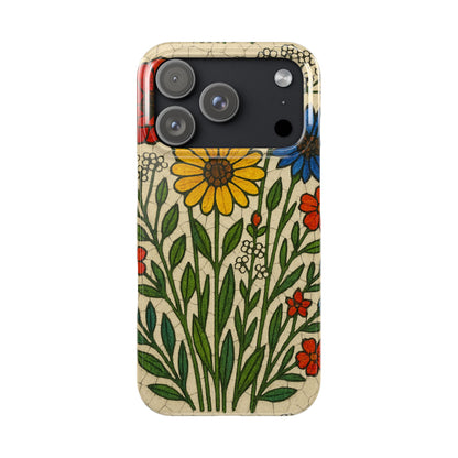 Slim Phone Cases Wildflower Mosaic Floral Art | Colorful Stained Glass Flowers | Boho Botanical