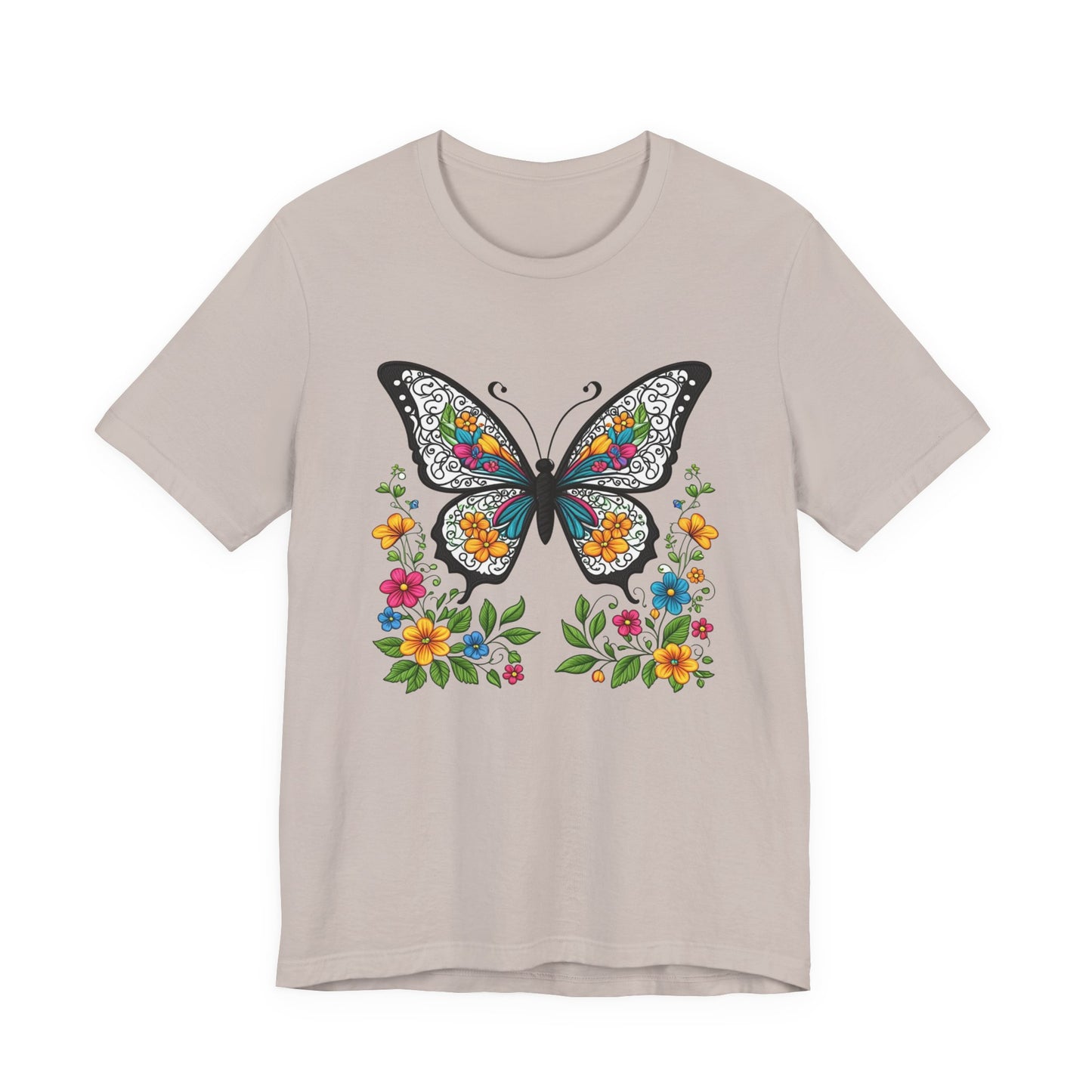 T-Shirt Butterfly and Flowers,  Botanical Floral Tee, Nature Lover Shirt, Cute Spring Top, Unisex Graphic Tee