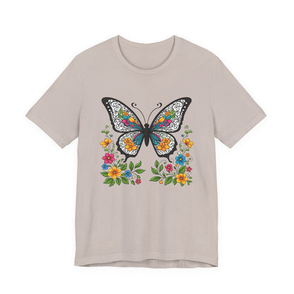 T-Shirt Butterfly and Flowers,  Botanical Floral Tee, Nature Lover Shirt, Cute Spring Top, Unisex Graphic Tee