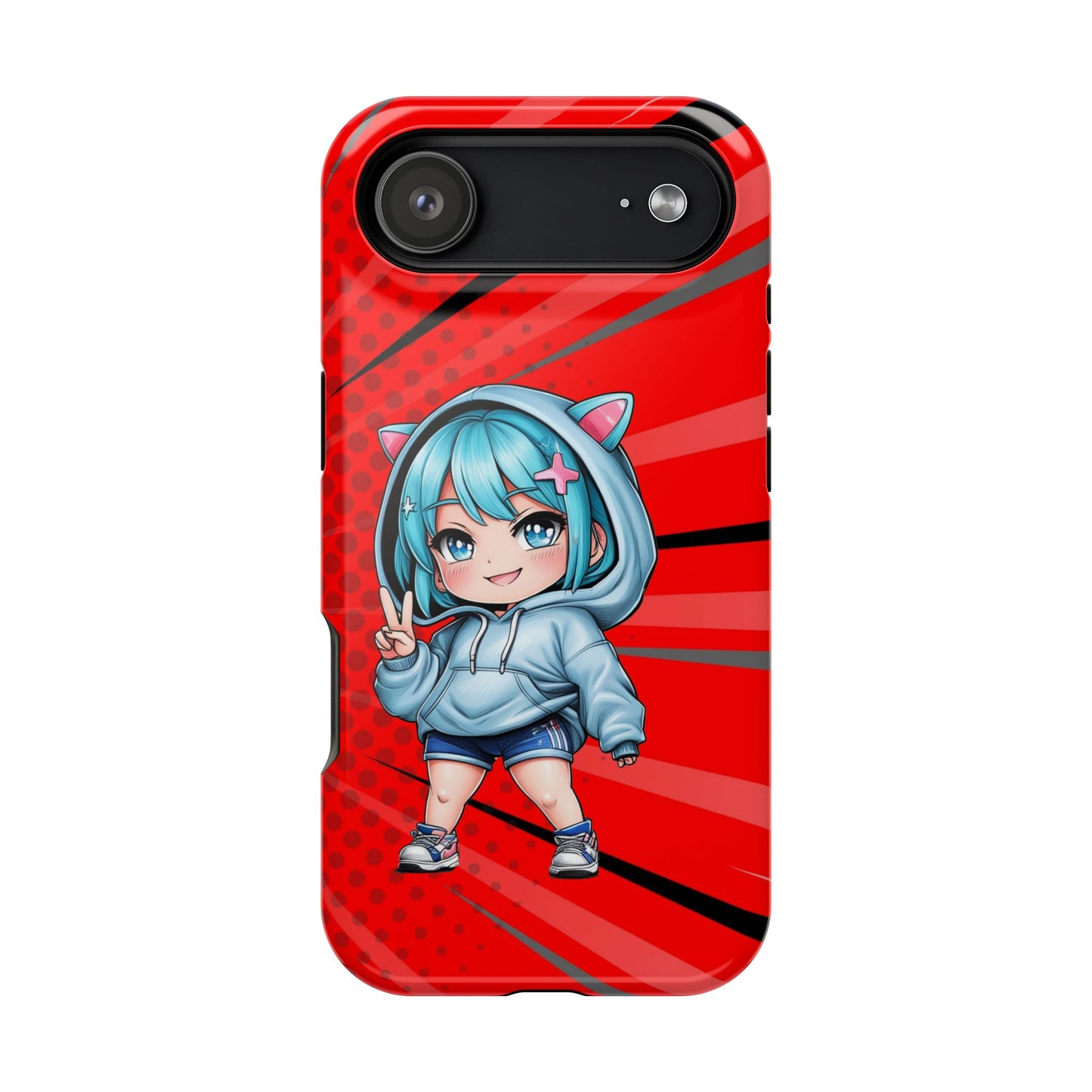 Phone Cases, Cute Chibi Girl in Cat Hoodie, Kawaii Anime Design, Protective Cover, Gift for Anime Fans, Cute Phone Accessories, Cat Lover