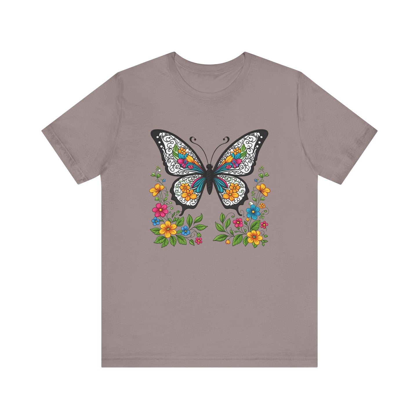 Butterfly Flowers Unisex Tee, Floral Shirt, Nature Lover Gift, Spring T-Shirt, Botanical Top