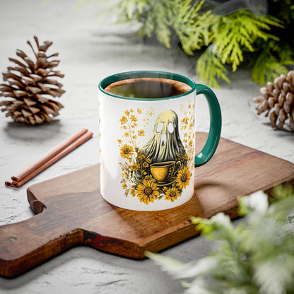 Colorful mug  with Ghost and Sunflowers Design - 11oz and 15oz