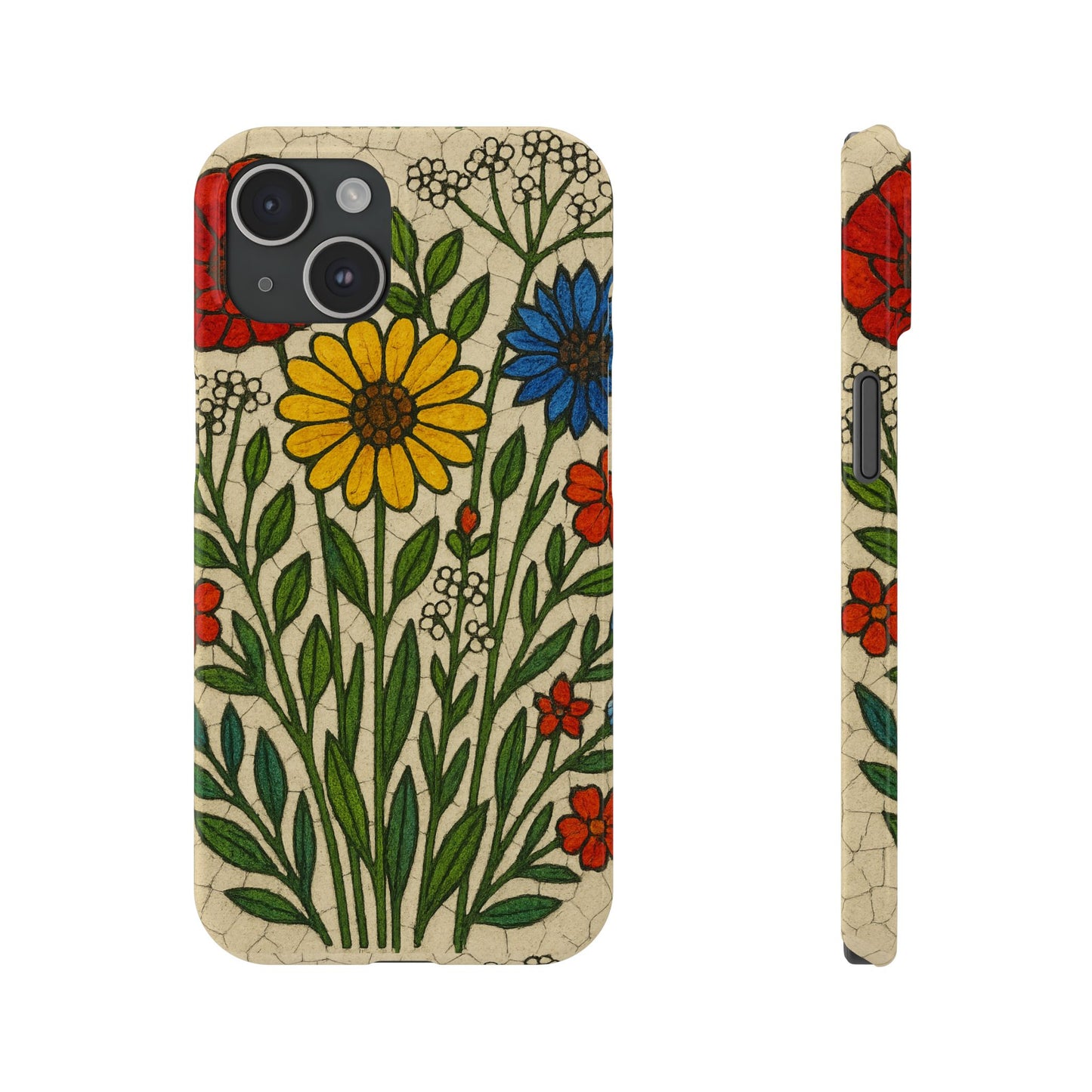 Slim Phone Cases Wildflower Mosaic Floral Art | Colorful Stained Glass Flowers | Boho Botanical