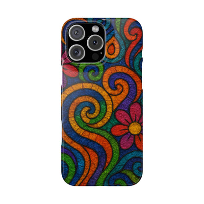 Psychedelic Hippie Phone Case, Boho Rainbow Retro 70s Groovy Art Cover