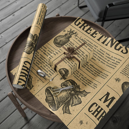Wrapping Papers Vintage Newspaper Christmas Wrapping Paper | Black & White Retro Holiday Gift Wrap