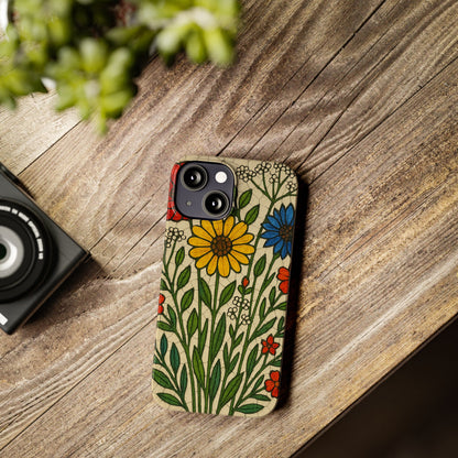 Slim Phone Cases Wildflower Mosaic Floral Art | Colorful Stained Glass Flowers | Boho Botanical
