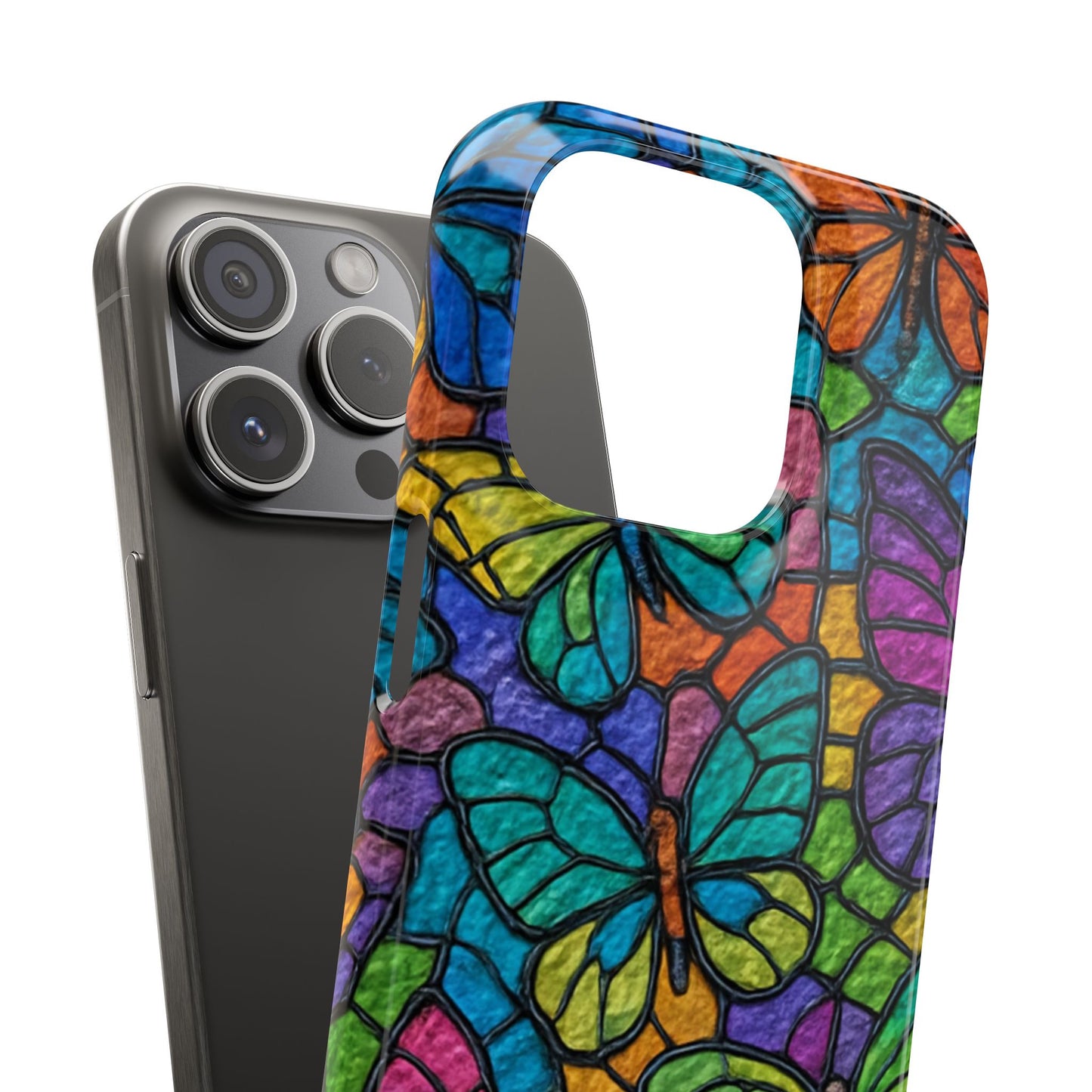 Psychedelic Butterfly Mosaic Phone Case, Trippy Hippie Butterflies,  Rainbow Stained-Glass Art Cover | Boho Festival Aesthetic Case