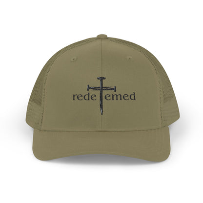 Snapback Cap with Embroidered Redeemed and Cross Design