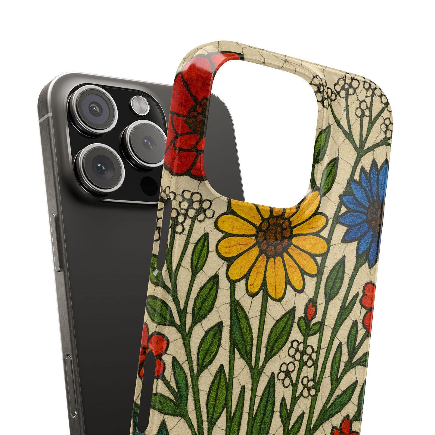 Slim Phone Cases Wildflower Mosaic Floral Art | Colorful Stained Glass Flowers | Boho Botanical