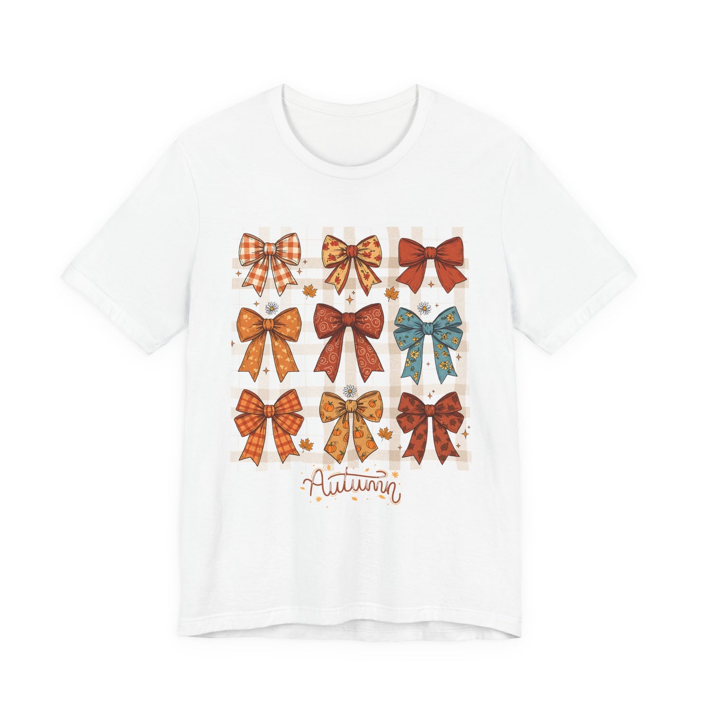 Fall Autumn Bow Coquete Unisex Jersey Short Sleeve Tee, Cute Fall Tee, Autumn Bow Shirt, Cozy Fall T-Shirt, Unisex Fall Top, Neutral Fall