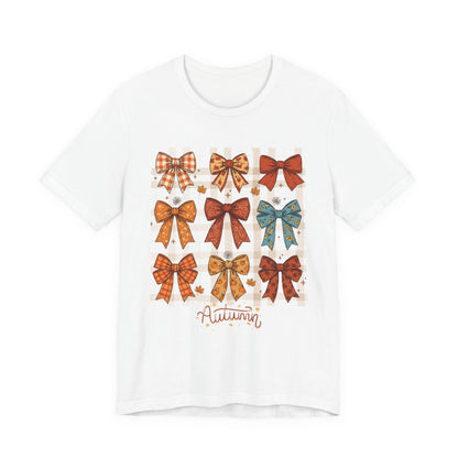 Fall Autumn Bow Coquete Unisex Jersey Short Sleeve Tee, Cute Fall Tee, Autumn Bow Shirt, Cozy Fall T-Shirt, Unisex Fall Top, Neutral Fall