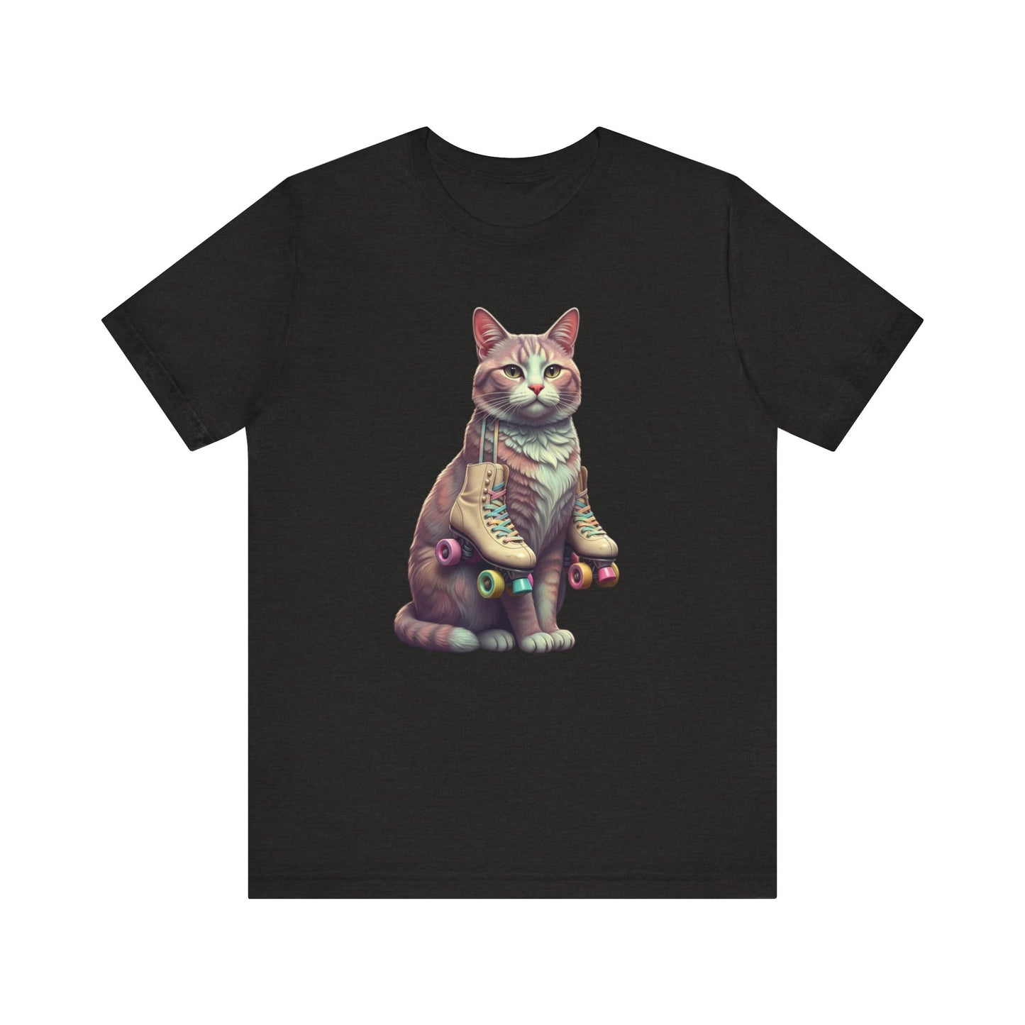 Cat with Roller Unisex Tee, Short Sleeve Shirt, Roller Coaster Cat Graphic Top, Cute Animal T-Shirt, Funny 80s Theme Shirt