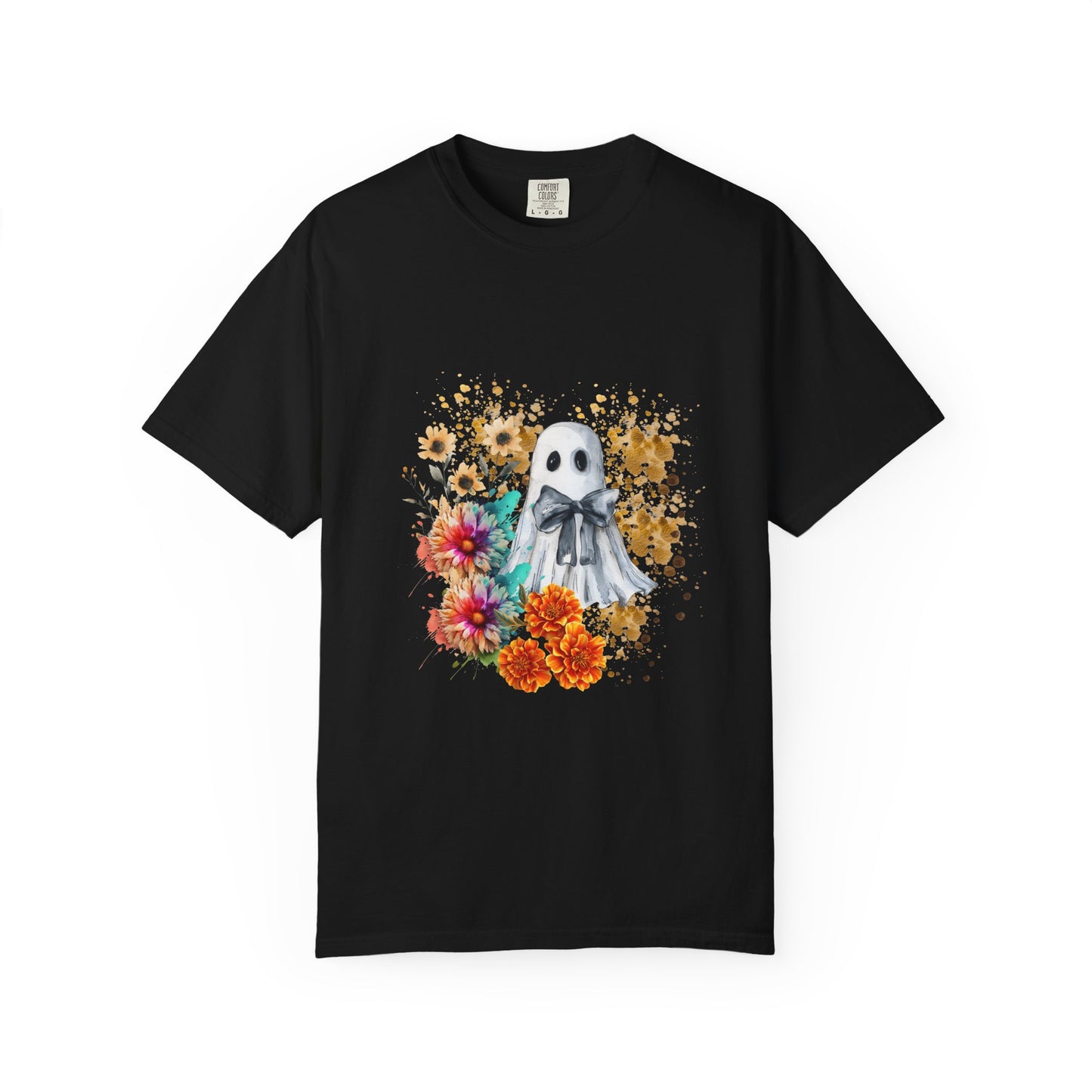 Ghost And Flowers Unisex T-shirt, Halloween Shirt, Floral Graphic Tee, Haunted Theme Apparel, Spooky Clothing