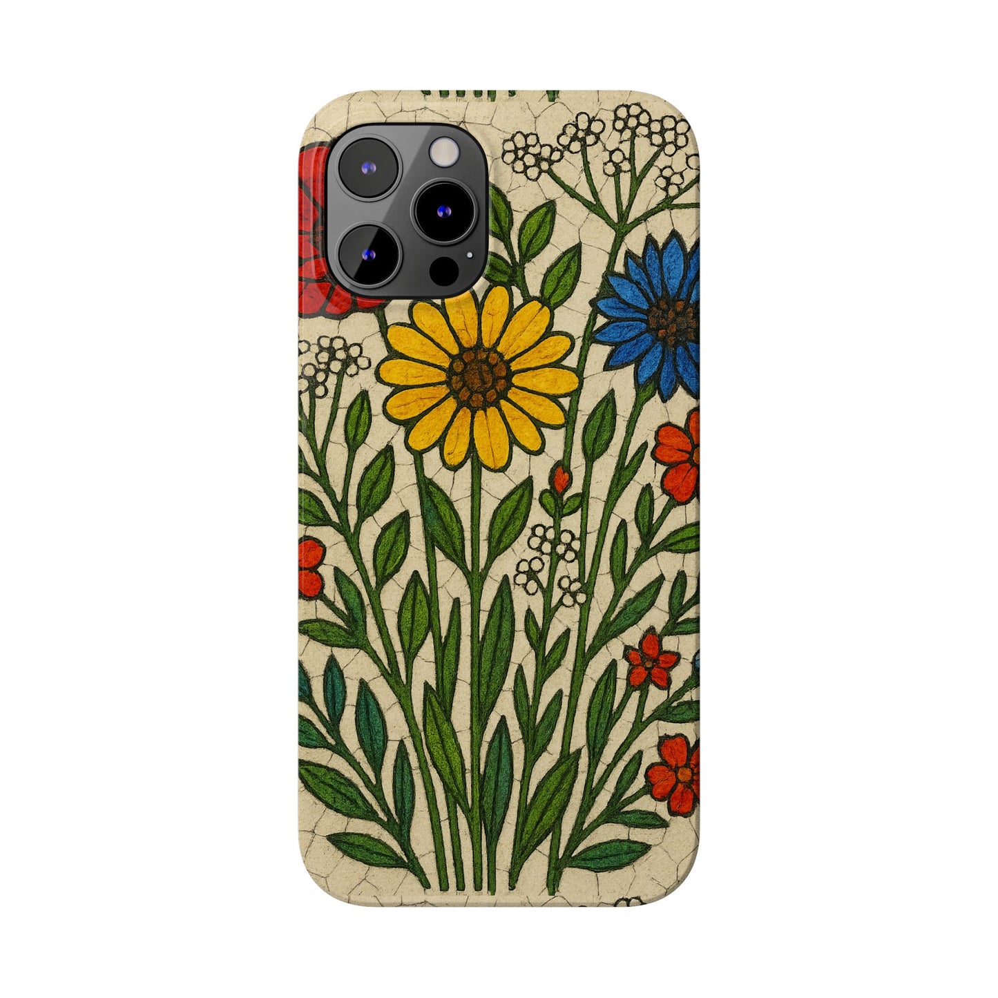 Slim Phone Cases Wildflower Mosaic Floral Art | Colorful Stained Glass Flowers | Boho Botanical