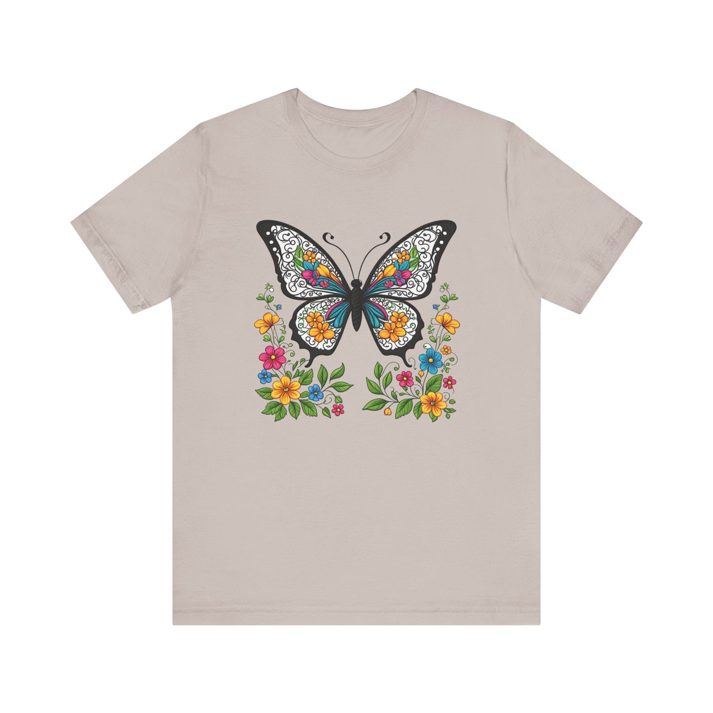 Butterfly Flowers Unisex Tee, Floral Shirt, Nature Lover Gift, Spring T-Shirt, Botanical Top