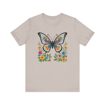 Butterfly Flowers Unisex Tee, Floral Shirt, Nature Lover Gift, Spring T-Shirt, Botanical Top