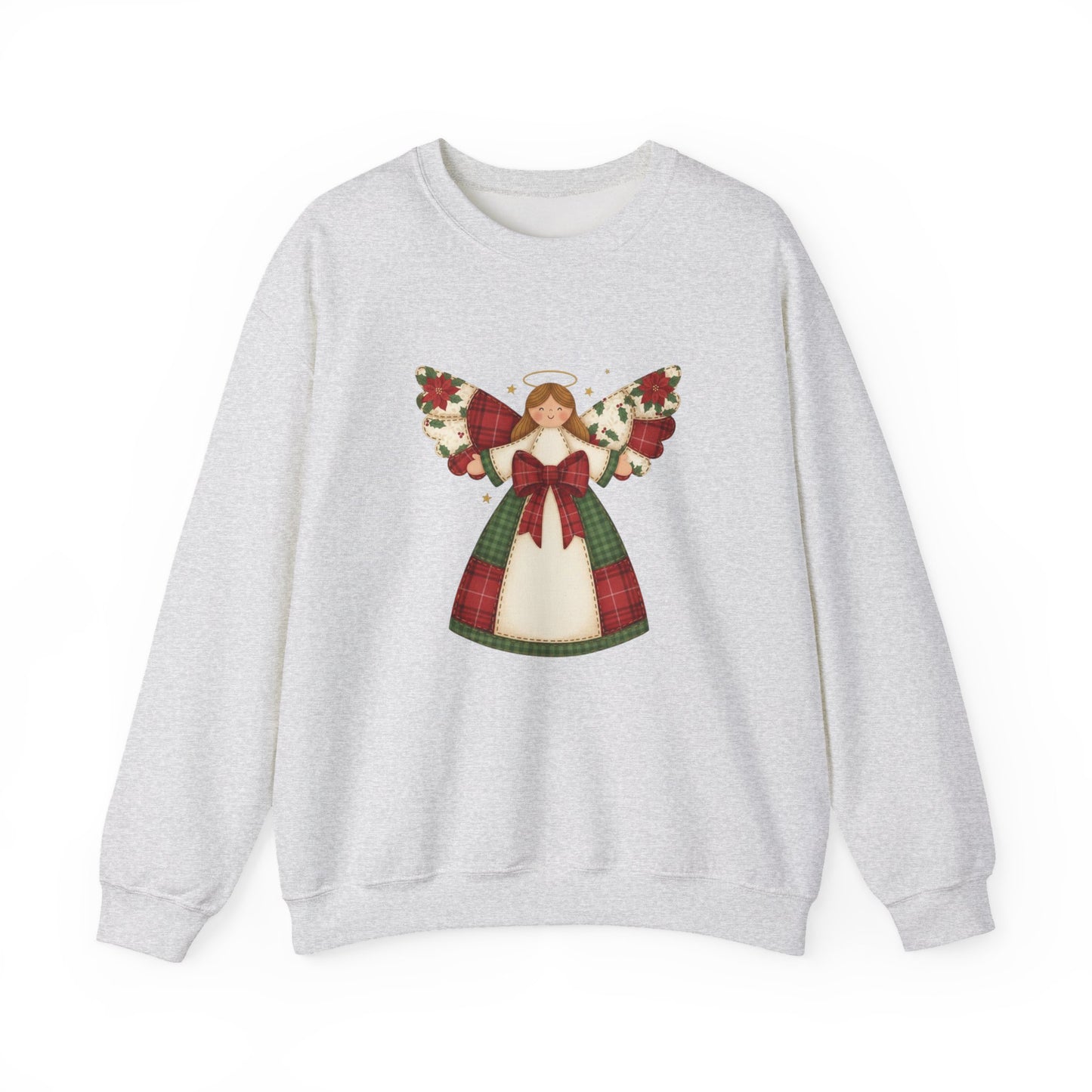 Unique Angel Design: Printed illustration of a Christmas angel in playful patchwork quilt style.