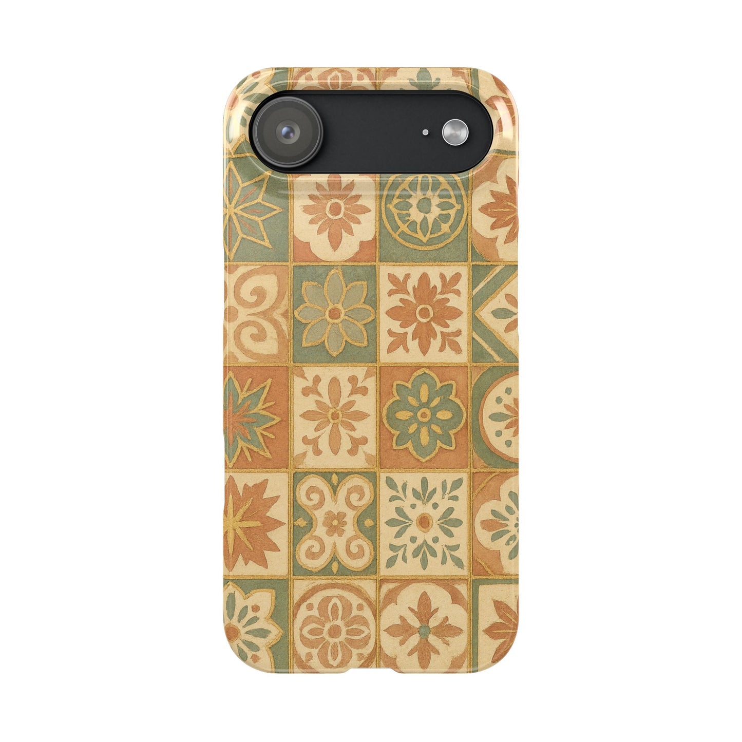 1Slim Phone Cases Boho Dreams Mosaic iPhone MagSafe Case | Vintage Tile Aesthetic | Terracotta, Teal & Gold Ceramic Design