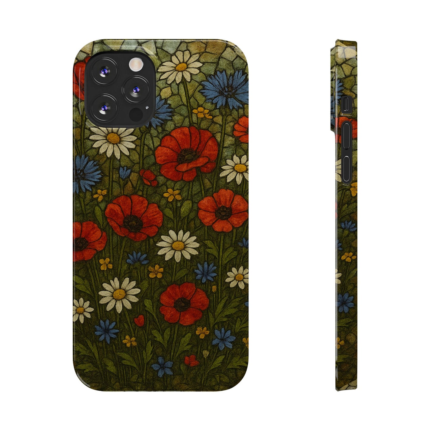 Slim Phone Cases  Wildflower Mosaic Floral Art | Colorful Stained Glass Flowers | Boho Botanical