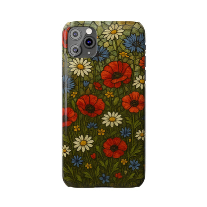 Slim Phone Cases  Wildflower Mosaic Floral Art | Colorful Stained Glass Flowers | Boho Botanical