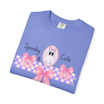 Ghostly Pink Unisex T-shirt, Spooky and Cute Halloween Shirt, Coquet Ghost Design Tee, Garment-Dyed Shirt
