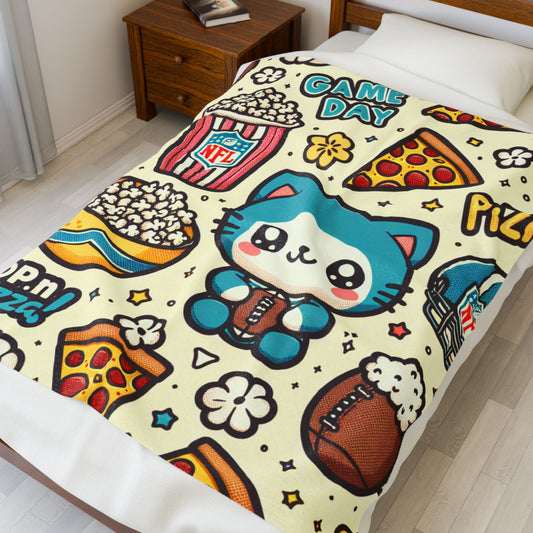 Velveteen Plush Blanket pop corn pizza cat NFL Football