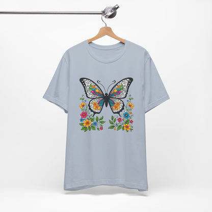 Butterfly Flowers Unisex Tee, Floral Shirt, Nature Lover Gift, Spring T-Shirt, Botanical Top