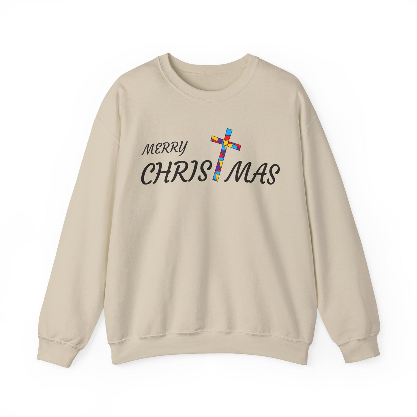 Merry Christmas Unisex Sweatshirt, Religious Holiday Crewneck Jumper, Cross Design Pullover, Merry Christmas Apparel, Christmas Gift