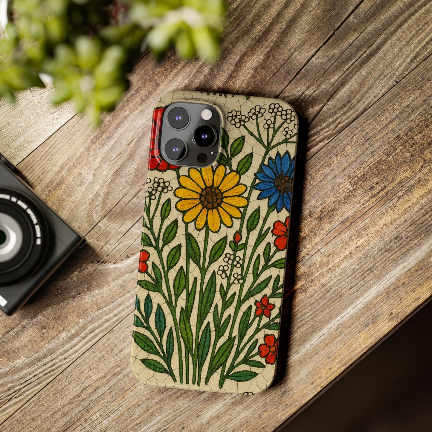 Slim Phone Cases Wildflower Mosaic Floral Art | Colorful Stained Glass Flowers | Boho Botanical