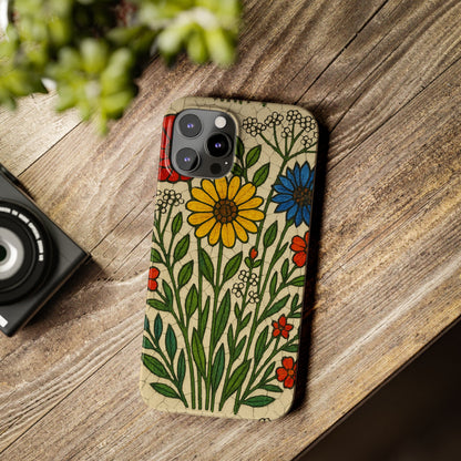 Slim Phone Cases Wildflower Mosaic Floral Art | Colorful Stained Glass Flowers | Boho Botanical