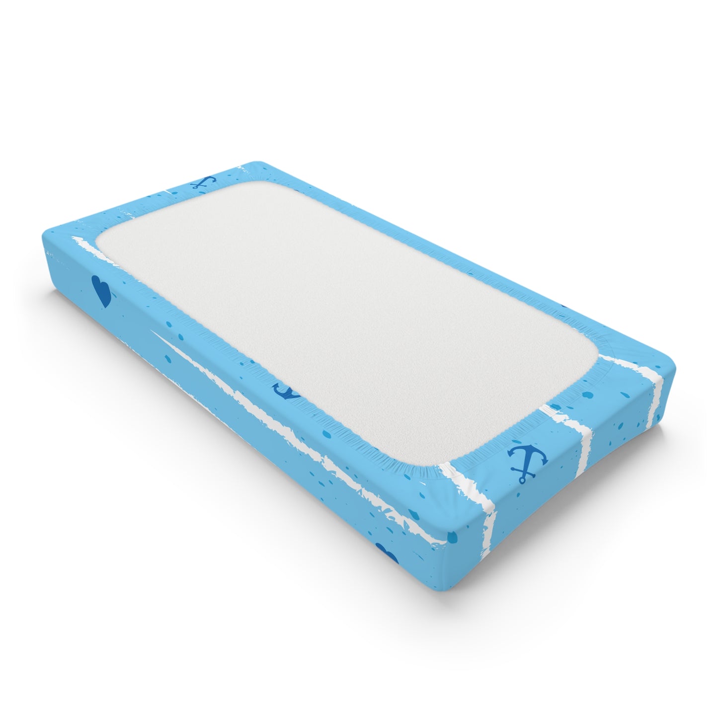 Blue Anchors and Hearts Baby Changing Pad Cover | Nautical Nursery