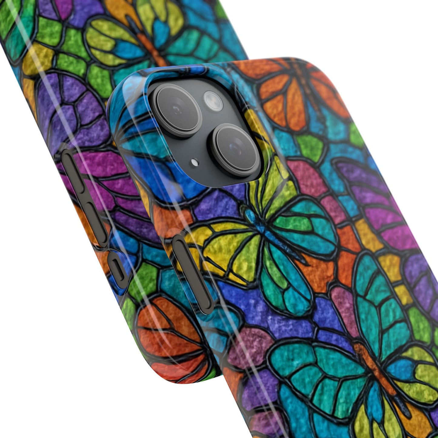 Psychedelic Butterfly Mosaic Phone Case, Trippy Hippie Butterflies,  Rainbow Stained-Glass Art Cover | Boho Festival Aesthetic Case
