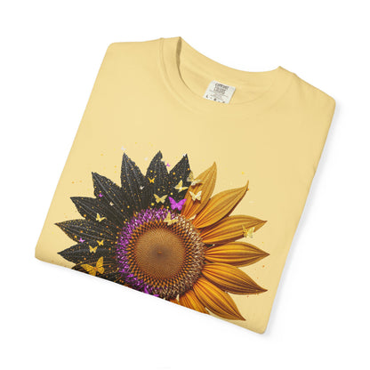 Sunflower Unisex Garment-Dyed T-shirt, Yellow Flower Tee, Floral Shirt, Botanical Top, Nature Lover Gift